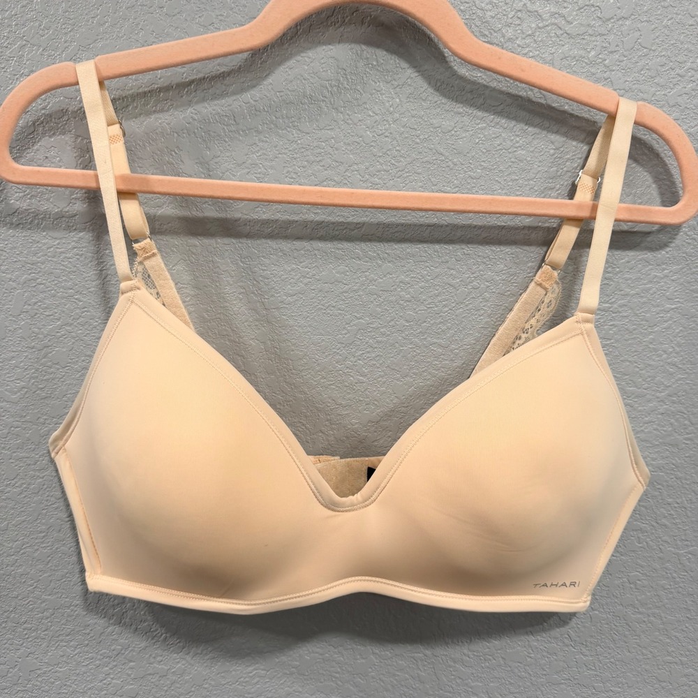 Tahari Womens Beige Wireless Lace Back Contour T-Shirt Bra 38C